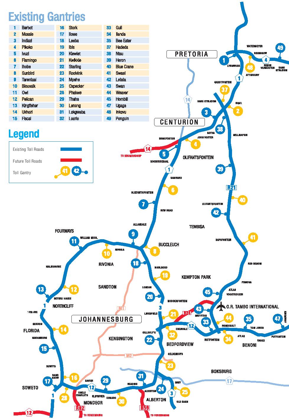 SANRAL e-toll map